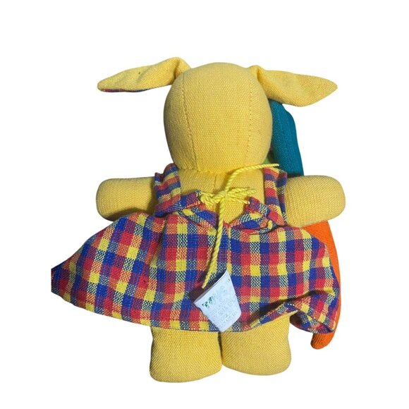 Eco Toy Yellow Bunny Rabbit Plush Toy With Plaid Dress & Carrot - Picture 2 of 2
